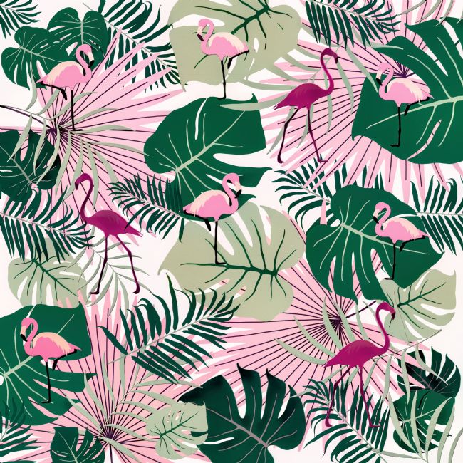 Kaye Menner | Flamingos on Green Leaves