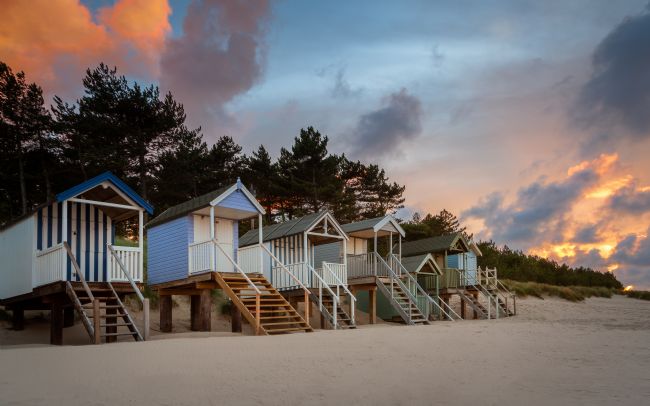 David Powley | Wells Beach Hut Sunset Norfolk