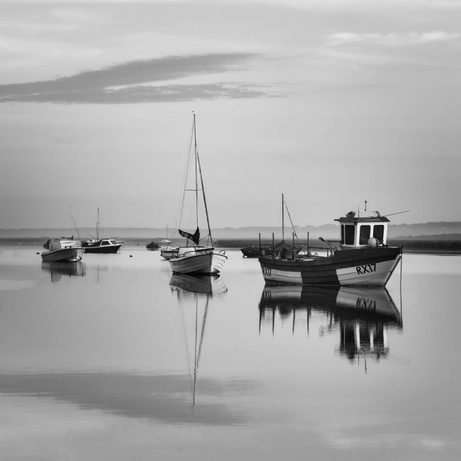 David Powley | Morning Reflections at Brancaster Staithe Norfolk Mono 