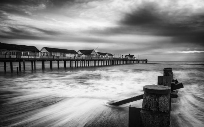 David Powley | Dawn over Southwold Pier Mono