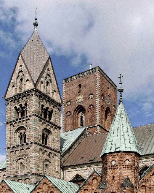 Chris Langley | The Three Towers of Ribe Cathedral, Denmark (watercolour)