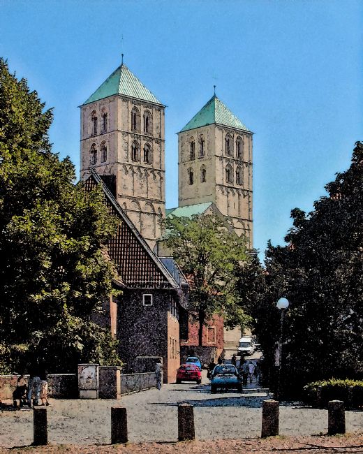 Chris Langley | Approaching Münster Cathedral (Dom Münster), Germany (watercolour)