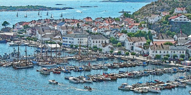 Chris Langley | Risør, Norway looking south from The White Rock (watercolour)