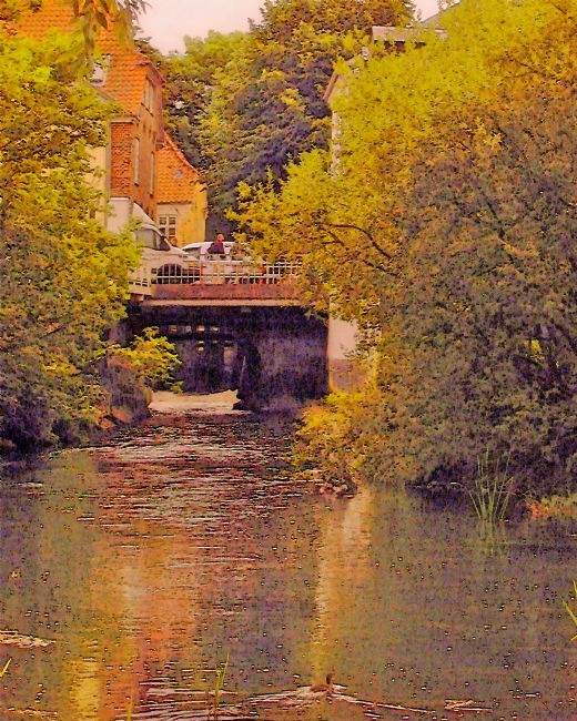 Chris Langley | Stream in Ribe, Denmark's oldest town  (watercolour)