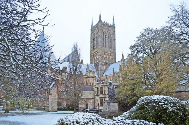 Chris Langley | Season's first snow at Lincoln Cathedral from North East - (watercolour)