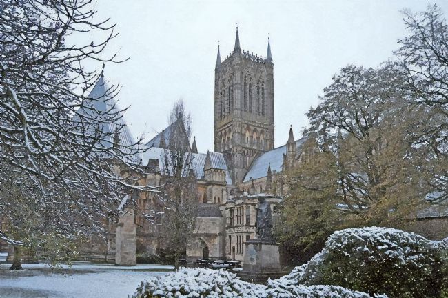 Chris Langley | Lincoln Cathedral in snow (watercolour)