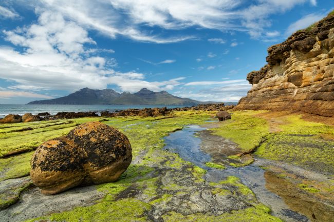 Barbara Jones | Isle of Eigg Laig Beach Cliff View of Rum  Scotland