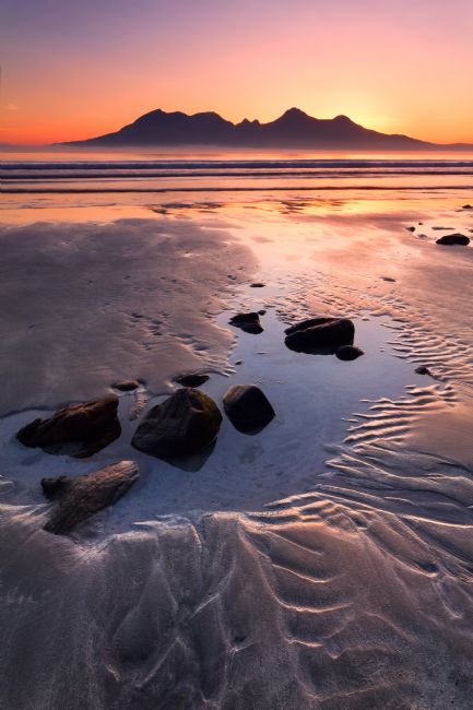 Barbara Jones | Isle of Eigg Laig Bay Sunset over Rum Scotland