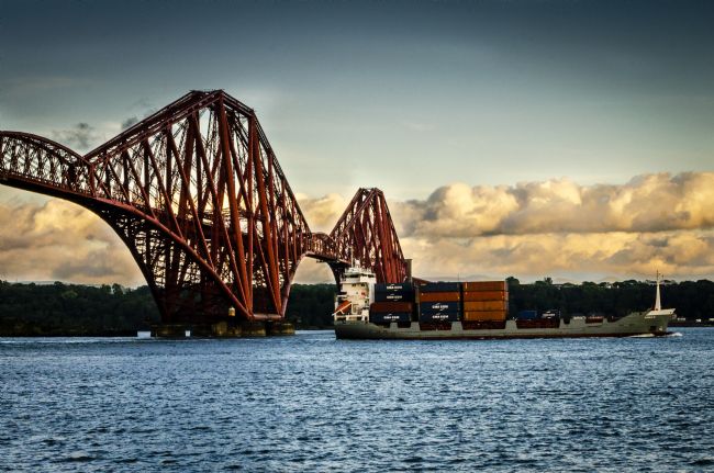 Warren Byrne | Container Ship Under the Forth Rail Bridge